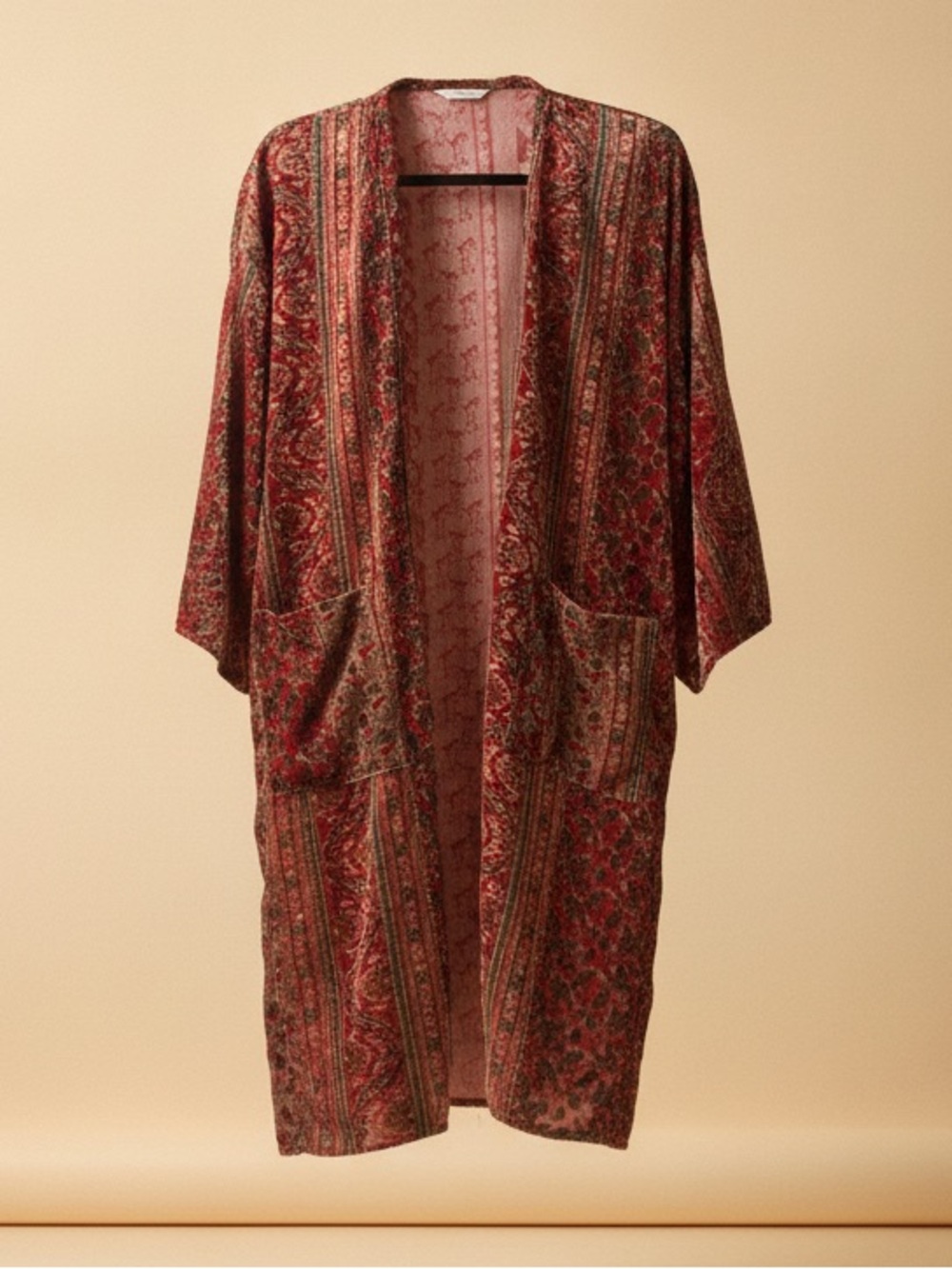 Dress Forum Red Paisley Kimono Robe with Pockets